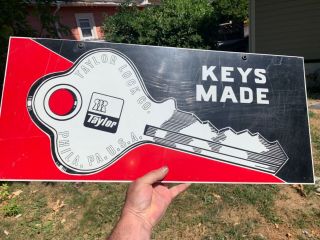 Vintage Taylor Lock Key Sign Metal Advertising 12x27 Philadelphia Pa