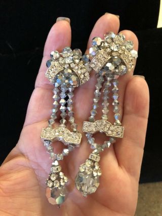 Drop Dead Gorgeous Signed Lois Ann 3” Rhinestone Princess Clip Earrings