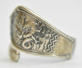 Aquarius spoon Ring January Poseidon birthday sterling silver size 6.  5 adj 3