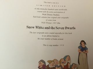 Vintage Snow White And The Seven Dwarfs Book,  Limited Ed.  Hardcover With Case 3