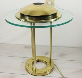 Vintage Bauhaus Modernist Style Desk Lamp Brass Glass Dimmable Ufo Mushroom Mcm