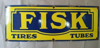 Fisk Tires Tubes Vintage Porcelain Sign 29 1/2 X 11 Inches