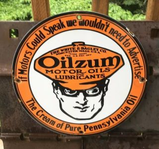 Vintage Oilzum Motor Oils & Lubricants Porcelain Sign Gas Station Pump Plate