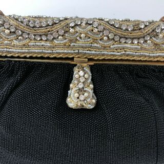 Vintage French Black Beaded Purse with Gold and Pearl Beaded Frame - Handmade 3