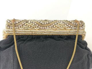 Vintage French Black Beaded Purse with Gold and Pearl Beaded Frame - Handmade 4