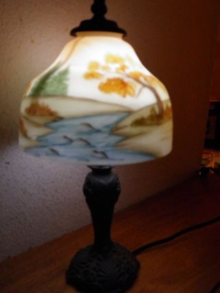 Vintage Reverse Painted Shade DESK BOUDOIR LAMP 15x7 