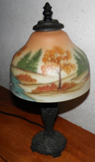 Vintage Reverse Painted Shade DESK BOUDOIR LAMP 15x7 