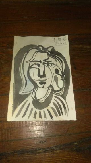 Pablo Picasso - Signed Watercolor,  Art Gallery Stamp,  (year 1953)