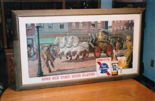 Vintage Pabst Blue Ribbon Beer Fire Tanker Wood Framed Sign,  Larger Version