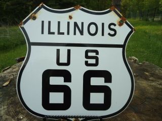 Vintage Old Illinois U.  S.  Route 66 Porcelain Road Sign