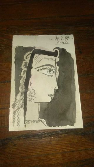 Pablo Picasso.  Signed Watercolor,  With Art Gallery Stamp,  Vintage Art
