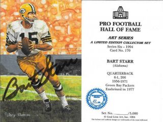 Rare Bart Starr Signed Goal Line Art Card Blue Seal Enshrinee Proof Hof Auto