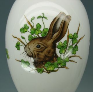 Large Vintage Herend Porcelain Egg Shaped Box With Rabbit 7 " Long