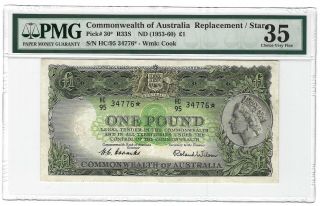 Australia 1 Pound Replacement 1953 - 60,  Commonwealth Bank P - 30 Pmg 35 Vf,  Rare