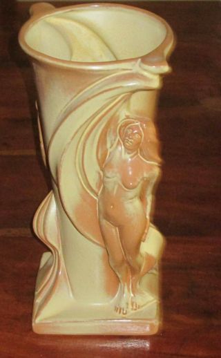 Vintage Frankoma Pottery 11 1/4 " Desert Gold Nude Vase,  Artist Signed.