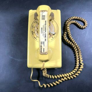 Vtg Old Funeral Home Yellow Rotary Dial Wall Phone Western Electric Bell System