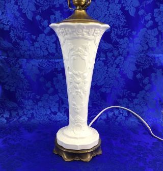 Antique White Art Nouveau China Porcelain & Brass Table Lamp Deco Vintage