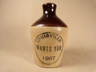 Louisville Wants You Advertising Stoneware Miniature Whiskey Jug Antique Vintage