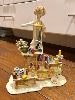Rare Toni Moretto Lo Scricciolo 12” Tall Italian Porcelain Figurine Pharmacist
