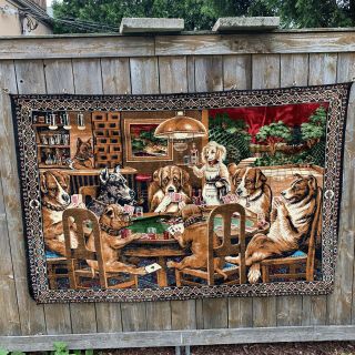 Vintage Dogs Playing Poker Cloth Tapestry Wall Hanging Carpet Rug