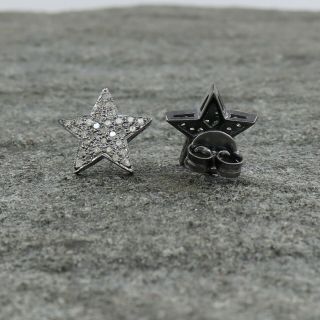 Star Design Pave Diamond Studs Oxidized Silver Vintage Post Earrings O42 2