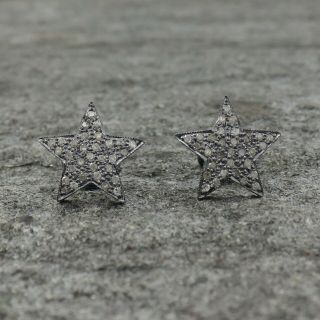 Star Design Pave Diamond Studs Oxidized Silver Vintage Post Earrings O42 3