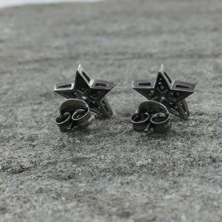 Star Design Pave Diamond Studs Oxidized Silver Vintage Post Earrings O42 4