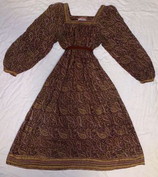 Vintage 1970’s Adini Cotton Gauze Metallic Accents Trapeze Dress Hippy Sheer M