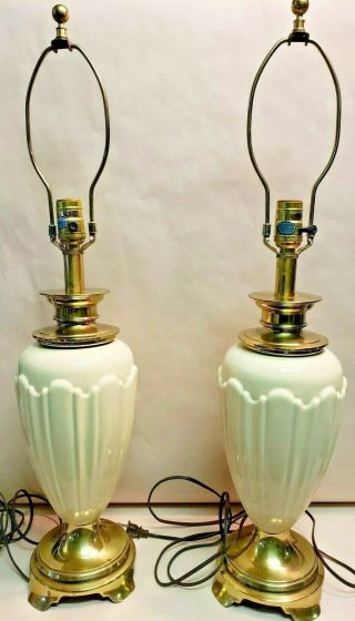 Vintage Stiffel Brass & Cream Ceramic Table Lamp Hollywood Regency.  1 left 2