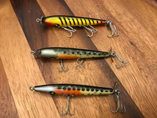 Vintage Smithwick Devils Horse Lures,  Qty 3 (1 Yellow And Black,  2 Spotted Ape)