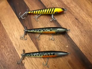 Vintage Smithwick Devils Horse Lures,  qty 3 (1 yellow and black,  2 spotted ape) 4