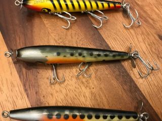 Vintage Smithwick Devils Horse Lures,  qty 3 (1 yellow and black,  2 spotted ape) 6