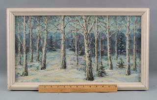 Vintage Russian Winter Forest Landscape O/c Oil Painting,