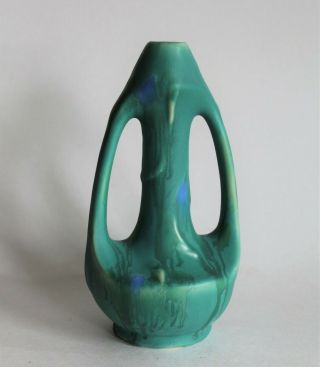 Vtg Belgian Thulin? Art Nouveau Green Drip Glaze Amphora Faience Pottery Vase