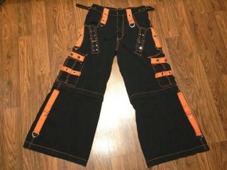 Black Orange Tripp Pants 90s Vintage Wide Leg Punk Emo Goth Studded S 32 X 30 3e