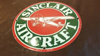 Vintage Sinclair Gasoline Porcelain Aircraft Gas Service Station Pump Plate Sign