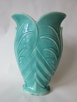 Pillow Vase Vintage Nelson Mccoy Art Pottery 1940s: Gloss Turquoise Green: Exc