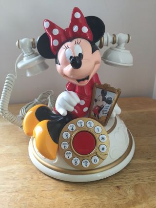 Telemania Disney ' s Minnie Mouse Desk Telephone Push Button VINTAGE 2