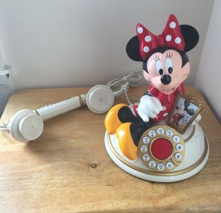 Telemania Disney ' s Minnie Mouse Desk Telephone Push Button VINTAGE 5
