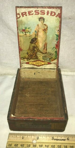 Antique Cressida Wood Cigar Box Vintage Black Americana Country Store Treasure