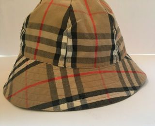 Authentic Burberry London Vintage Cotton Check Plaid Bucket Reversible Hat S/m