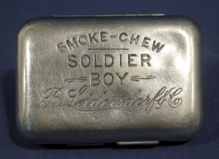 Vtg Antique Pocket Tobacco Tin Box Smoke Chew Soldier Boy B.  Leidersdorf,  Co.