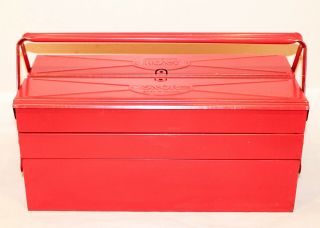 Vintage Snor Red Metal Folding Tool Box Multi - Tray Dual Handle Made In France