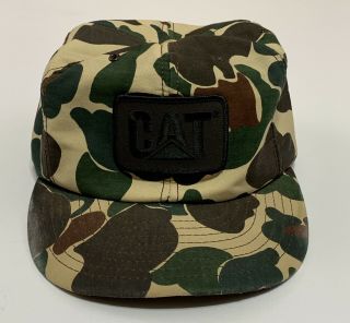 Vintage Caterpillar Cat Camo Snapback Truckers Hat Rare Black Out Patch Usa