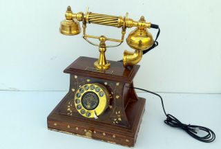 Vintage Victorian Telephone Antique Brass Rotary Phone Nautical Desk Decorative