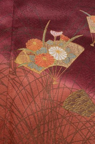 Kimono Tsukesage Silk Women Flower Fan Vintage Japanese Geisha Costume /152 4