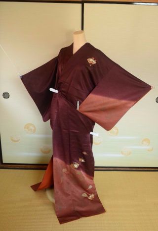 Kimono Tsukesage Silk Women Flower Fan Vintage Japanese Geisha Costume /152 5