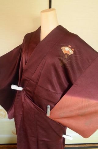 Kimono Tsukesage Silk Women Flower Fan Vintage Japanese Geisha Costume /152 6