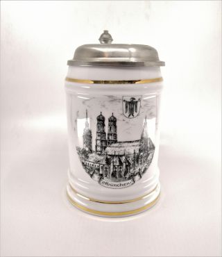 Vintage Beer Stein Pewter Lid Munchen