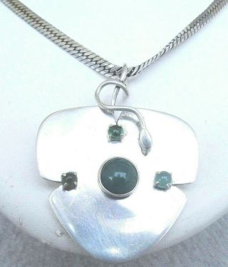 Vintage Solid Silver Sterling 925 Snake Necklace With Jade And Green Glass 28gr.